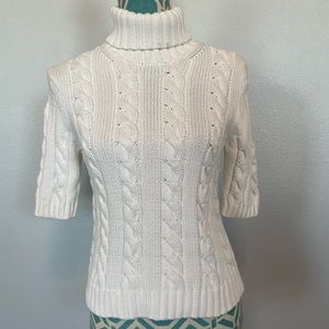 Brooks Brothers Turtleneck Cable Knit Sweater Small White Cotton